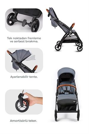 Kanz Xflop Autofold Kabin Boy Bebek Arabası Dark Grey