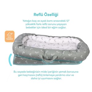 Sevi Bebe Anne Yanı Bebek Reflü Yatağı - Minik Yapraklar 273-215