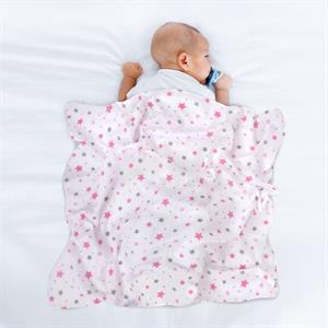 Sevi Bebe Desenli Müslin Battaniye 120x100 cm - Yıldız Yağmuru Pembe 319-140-2