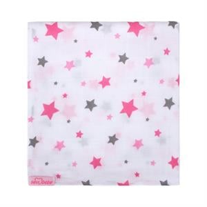 Sevi Bebe Desenli Müslin Battaniye 120x100 cm - Yıldız Yağmuru Pembe 319-140-2