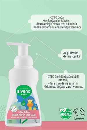 Siveno %100 Doğal Bebek Köpük Şampuanı Yenidoğan Saç ve Vücut Nemlendirici Bitkisel Vegan 250 ml