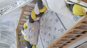 ABC Baby Baykuş 60x120 Beşik Örgülü Uyku Seti - Sarı Gri