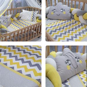 ABC Baby Zigzag 60x120 Beşik Örgülü Uyku Seti - Sarı Gri
