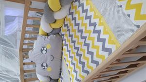 ABC Baby Zigzag 60x120 Beşik Örgülü Uyku Seti - Sarı Gri