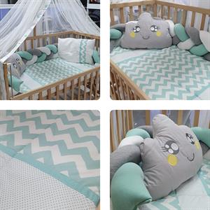 ABC Baby Zigzag 60x120 Beşik Örgülü Uyku Seti - Yeşil Beyaz