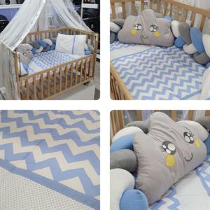 ABC Baby Zigzag 60x120 Beşik Örgülü Uyku Seti - Mavi Gri