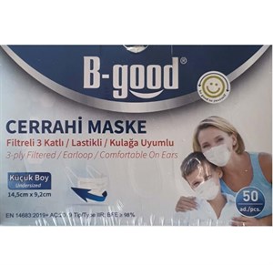 B-Good Cerrahi Maske Filtreli 3 Katlı Küçük Boy Beyaz 50li