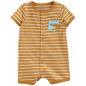 Carters Erkek Bebek Çizgi Desenli Kısa Tulum Kahverengi