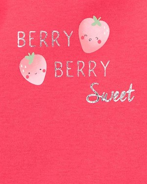 Carters Kız Bebek 3lü Çilek Desenli Tulum,Body ve Şort Set