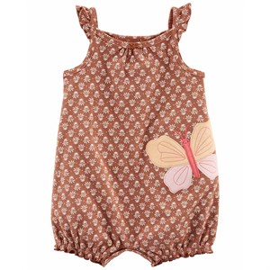 Carters Kız Bebek Kelebek Desenli Kısa Tulum Kahverengi