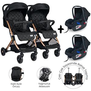 Lorelli Fiorano Kabin Set İkiz Bebek Arabası - Black