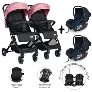 Lorelli Fiorano Kabin Set İkiz Bebek Arabası - Rose Quartz
