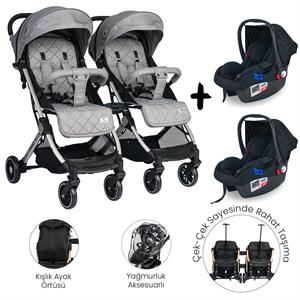 Lorelli Fiorano Kabin Set İkiz Bebek Arabası - Dolphin Grey