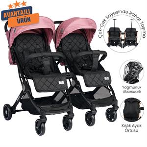 Lorelli Fiorano New Kabin Boy İkiz Bebek Arabası - Rose Quartz