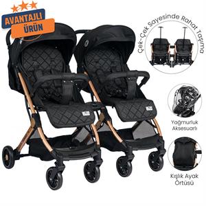 Lorelli Fiorano New Kabin Boy İkiz Bebek Arabası - Black