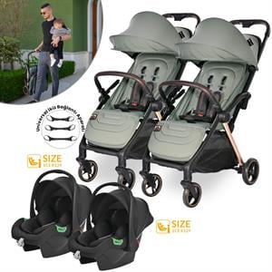 Lorelli Loret Otomatik Katlanan Kabin Boy İkiz & Travel Set Bebek Arabası - Green