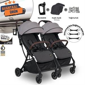 Lorelli Minori Ayrılıp Birleşebilen Kabin İkiz Bebek Arabası - Grey Jasper