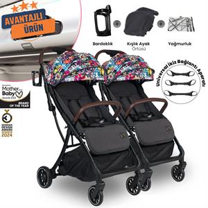 Lorelli Minori Ayrılıp Birleşebilen Kabin İkiz Bebek Arabası - Magic Flowers