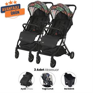 Lorelli Myla Ayrılıp Birleşebilen Kabin İkiz Bebek Arabası - Tropical Flowers