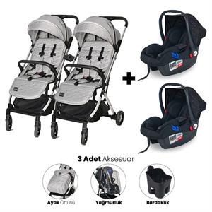 Lorelli Myla Ayrılıp Birleşebilen Kabin Set İkiz Bebek Arabası - Grey