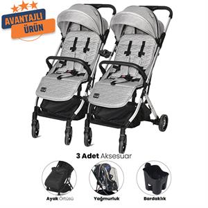 Lorelli Myla Ayrılıp Birleşebilen Kabin İkiz Bebek Arabası - Grey