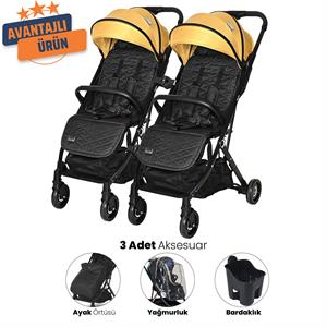 Lorelli Myla Ayrılıp Birleşebilen Kabin İkiz Bebek Arabası - Lemon Curry