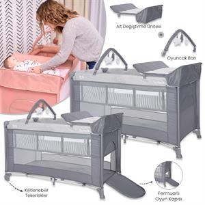 Lorelli Torino 2 Layers Plus Park Yatak Beşik - Grey Striped Elements