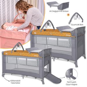 Lorelli Torino 2 Layers Plus Park Yatak Beşik - Lemon Curry Floral