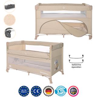 Lorelli Up And Down Anne Yanı Park Yatak - Fog Beige Flying Friends