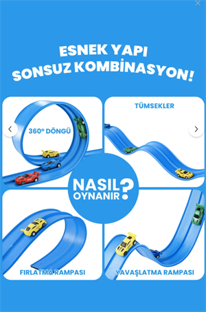 ESNEK ARABA YARIŞ PİSTİ KIVRILABİLİR MAVİ RENK VAKUMLU 4.5 Metre Flex Track | Metal Araba Hediyeli