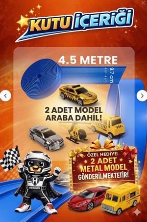 ESNEK ARABA YARIŞ PİSTİ KIVRILABİLİR TURUNCU RENK VAKUMLU 4.5 Metre Flex Track | Metal Araba Hediyeli