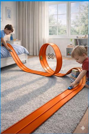 ESNEK ARABA YARIŞ PİSTİ KIVRILABİLİR TURUNCU RENK VAKUMLU 4.5 Metre Flex Track | Metal Araba Hediyeli