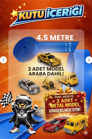 ESNEK ARABA YARIŞ PİSTİ KIVRILABİLİR MAVİ RENK VAKUMLU 4.5 Metre Flex Track | Metal Araba Hediyeli