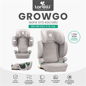 Lorelli GrowGo i-Size ISOFIX Katlanabilir Oto Koltuğu (100-150 cm | 3-12 Yaş) - Gri