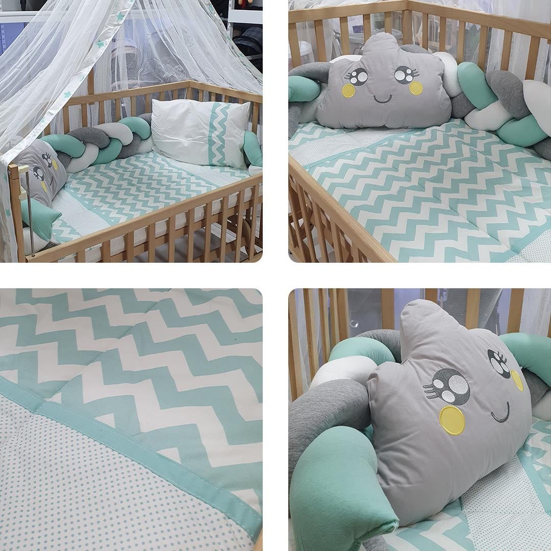 ABC Baby Zigzag 60x120 Beşik Uyku Seti - Yeşil Beyaz