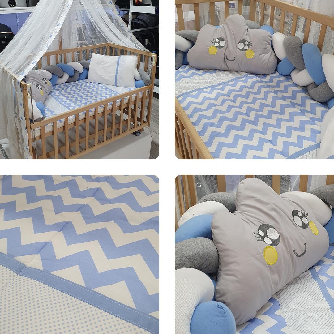 ABC Baby Zigzag Beşik Uyku Seti - Mavi Gri