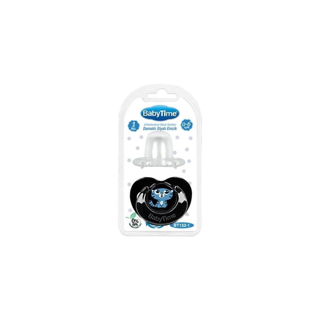 BabyTime Silikon Damaklı Koruyucu Kapaklı Siyah Gövdeli Emzik  N.1 BT152-1