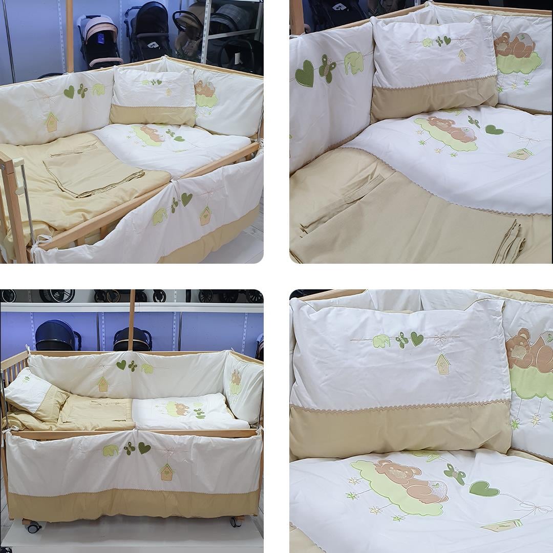 Coolbaby Ayı Desenli 60x120 Beşik Uyku Seti - Bej Beyaz