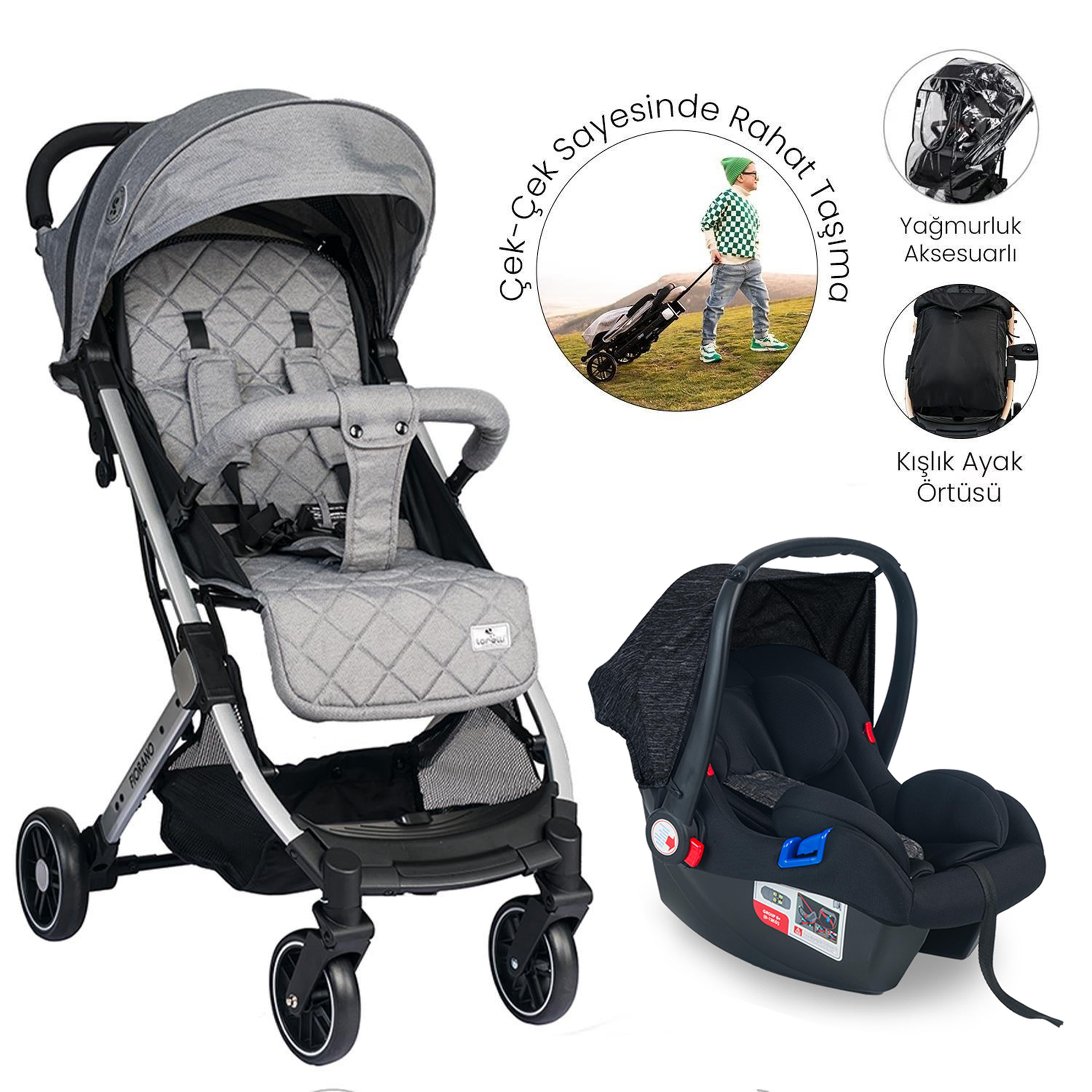 Lorelli Fiorano Kabin Boy & Travel Set Bebek Arabası - Dolphin Grey