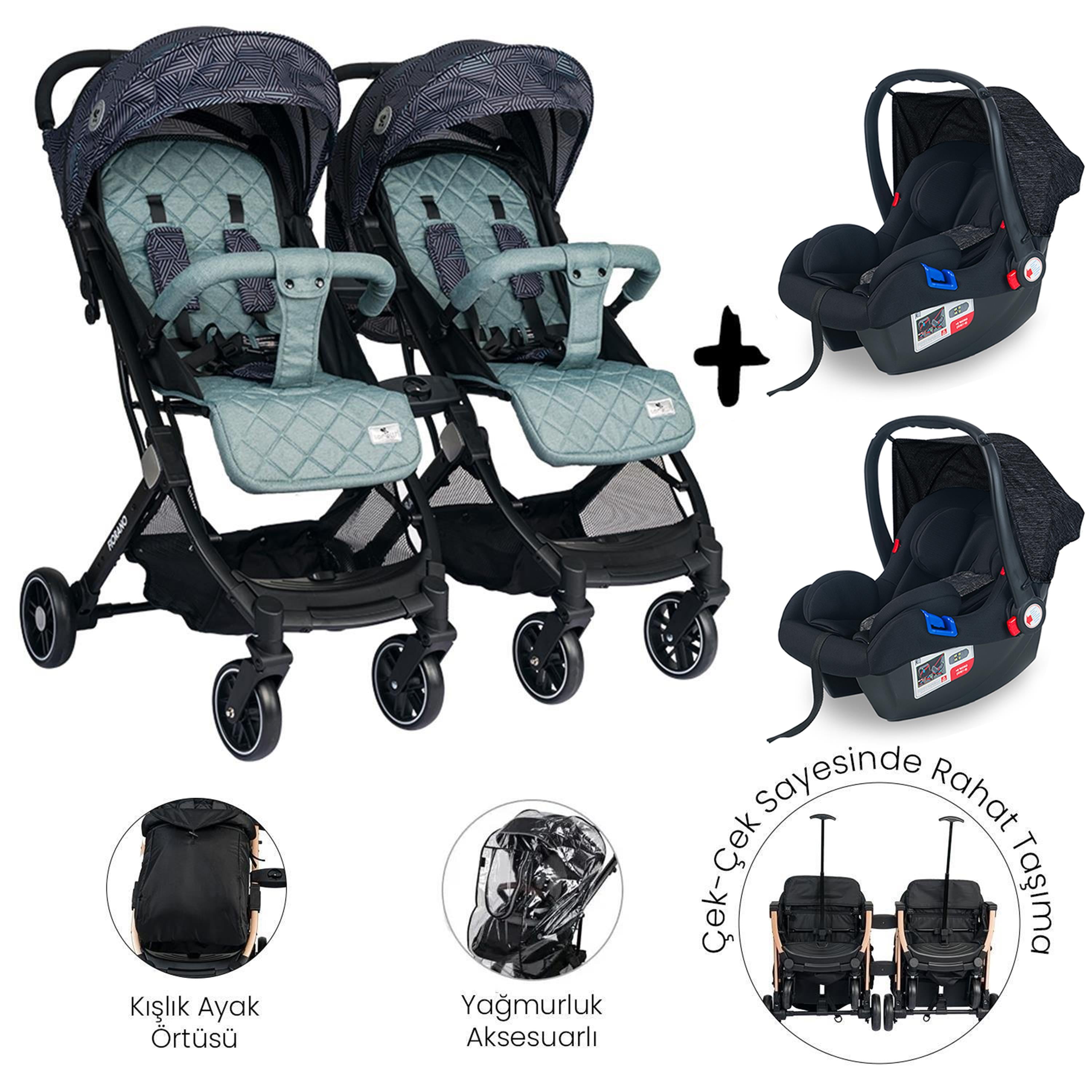 Lorelli Fiorano Kabin Set İkiz Bebek Arabası - Trooper