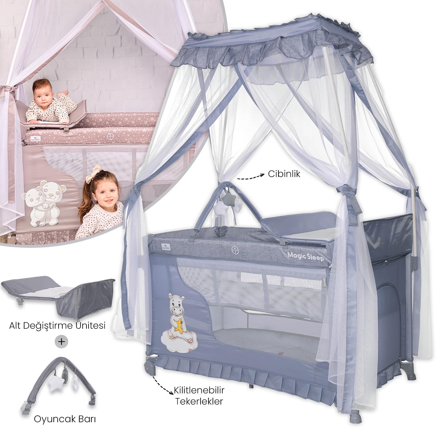 Lorelli Magic Sleep Park Yatak Beşik - Cool Grey Hippo | lorellishop.com