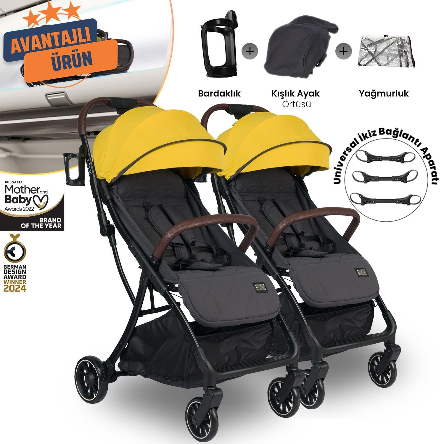 Lorelli Minori Ayrılıp Birleşebilen Kabin İkiz Bebek Arabası - Lemon Curry