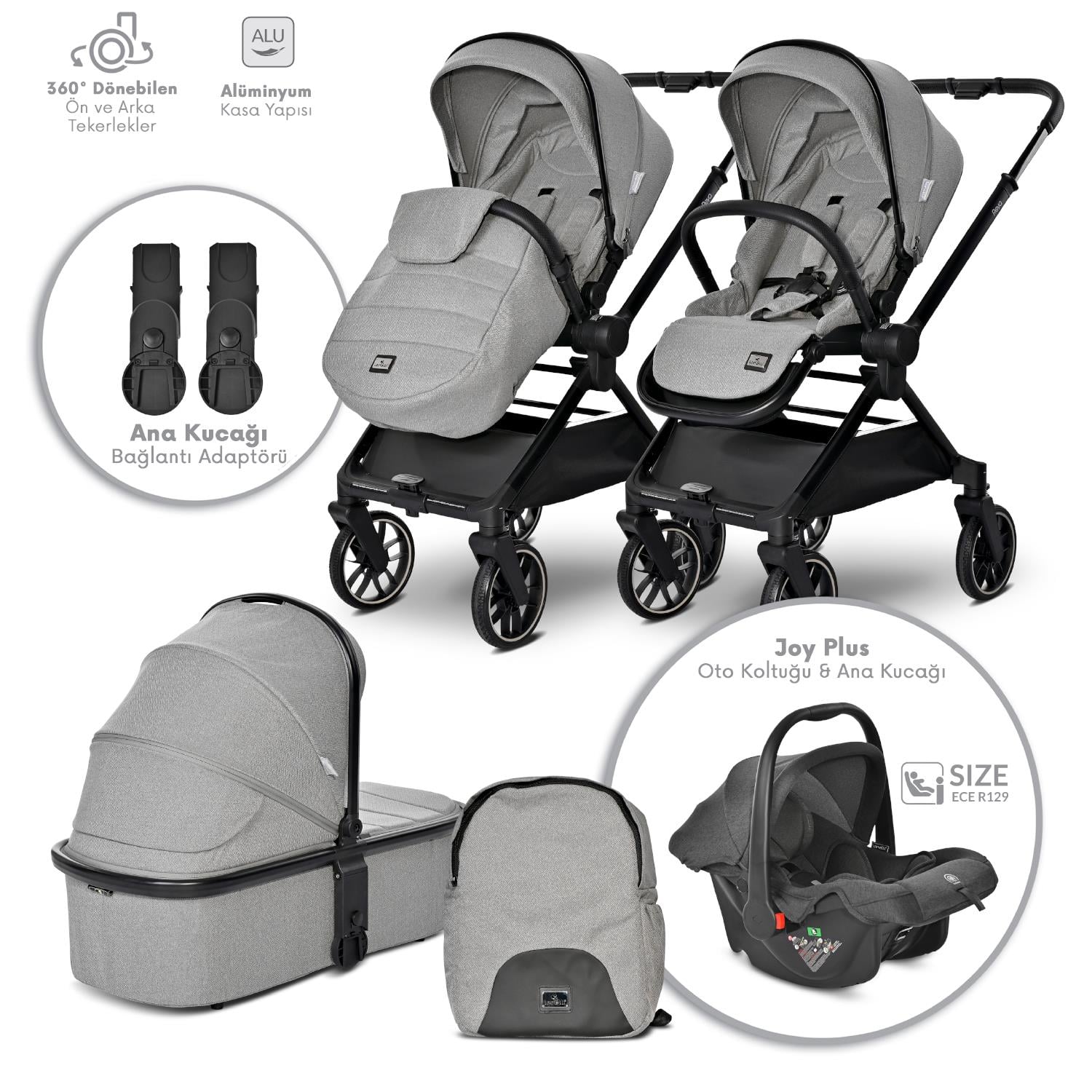 Lorelli Reya 3 in 1 Travel Sistem Bebek Arabası - Grey