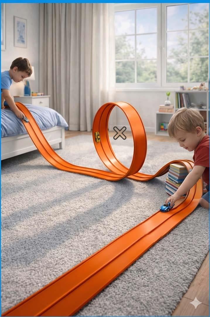 ESNEK ARABA YARIŞ PİSTİ KIVRILABİLİR TURUNCU RENK VAKUMLU 4.5 Metre Flex Track | Metal Araba Hediyeli