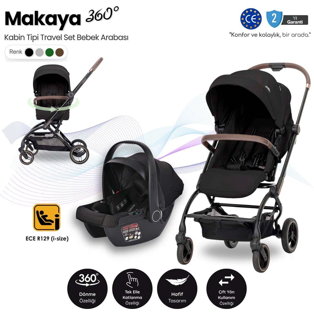 Lorelli MAKAYA 360 Dönebilen Kabin Tipi Travel Sistem Bebek Arabası - Black