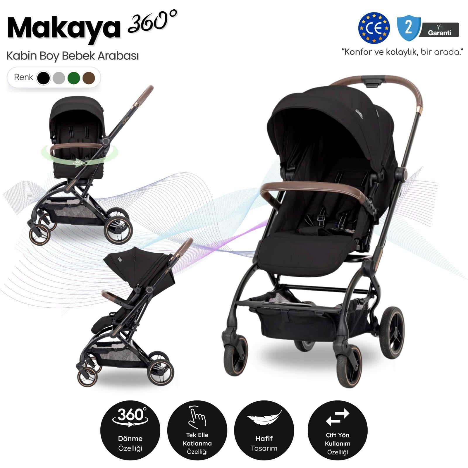 Lorelli MAKAYA 360 Dönebilen Kabin Tipi Bebek Arabası - Black