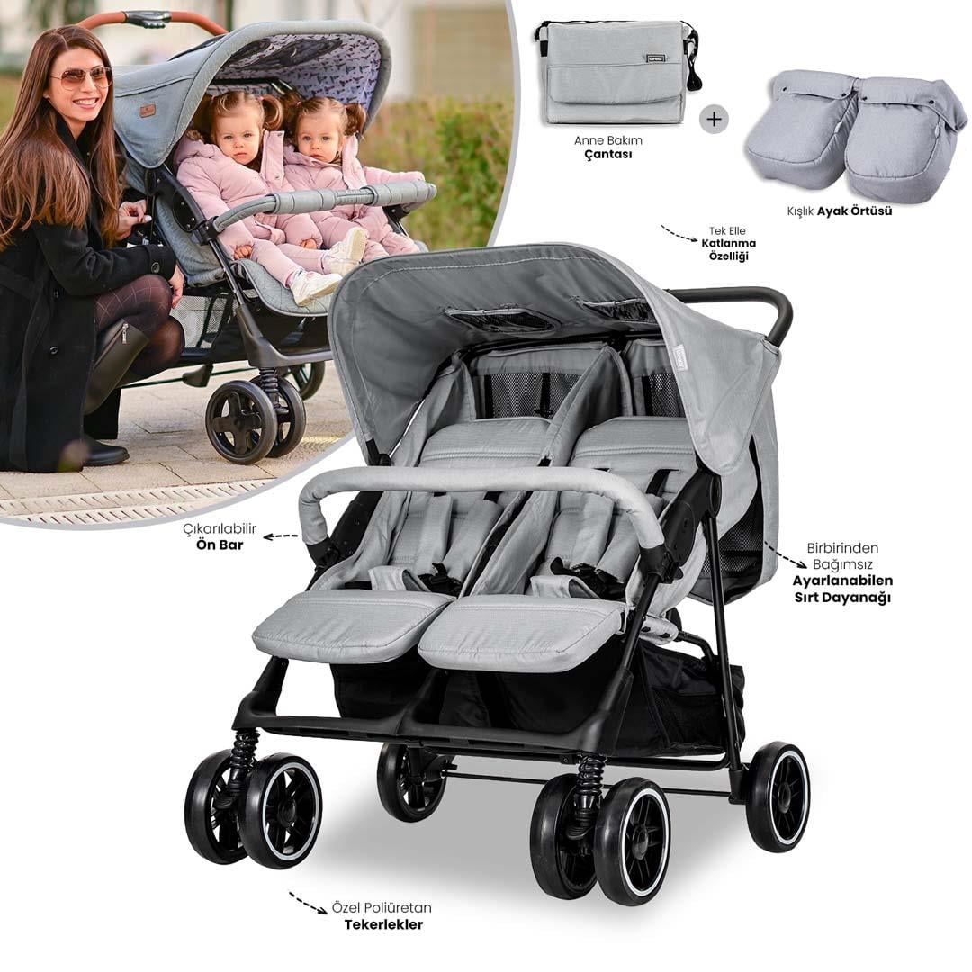Lorelli Twin Ikiz Bebek Arabası – Cool Grey
