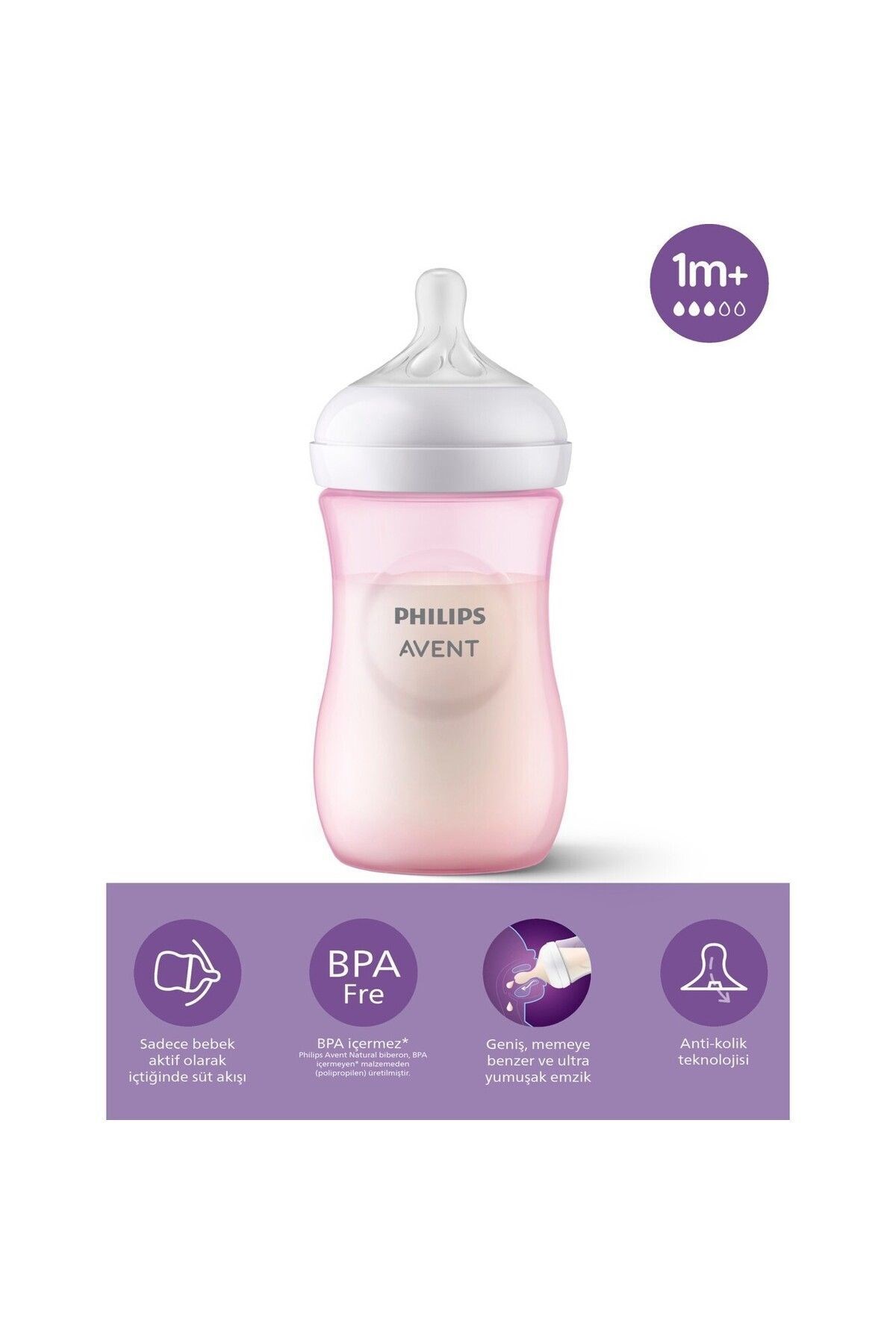 Philips Natural Response PP Pembe Biberon 1+ Ay 260 ml SCY903/11