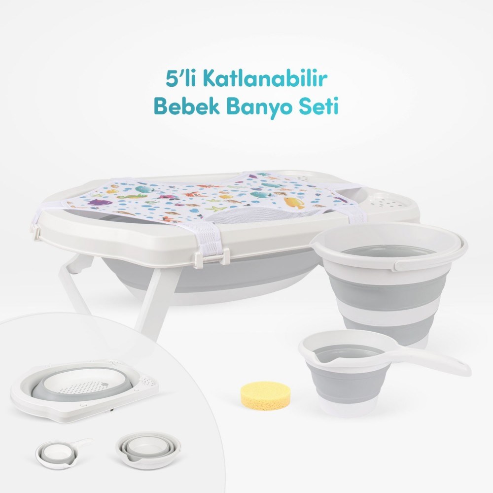 Sevi Bebe 5'li Katlanabilir Bebek Banyo Seti- Gri 363-13