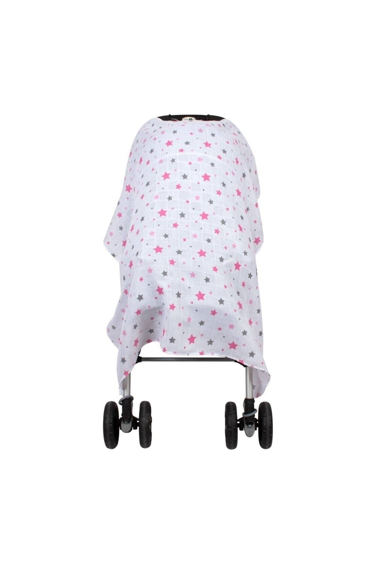 Sevi Bebe Müslin Bebek Arabası Örtüsü - Yıldız Yağmuru Pembe 42-140-2